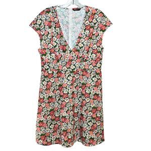 Shein Curve Floral Dress Women's Plus 0XL Multicolor Daisy Print Pullover V-Neck
